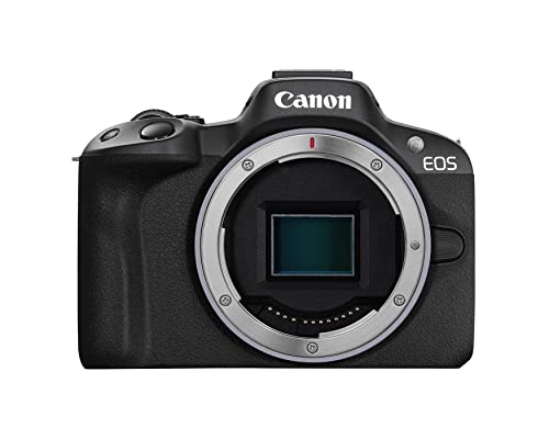 Canon EOS R50 APS-C mirrorless nera (24,2 Mp,- fino a 15fps, DIGIC X, video 4K UHD fino 30p, Dual Pixel CMOS Auto Focus II, Display touch ordinetabile 7,5 cm, Wi-Fi, Bluetooth, solo 328 gr)