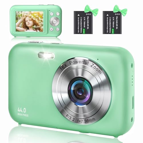 YLSHGXFC Fotocamera Digitale Compatte 1080P 44MP FHD Macchina Fotografica Digitale,Fotocamera Digitali con 2,5 Pollici LCD Schermo Zoom Digitale 16X,Ricaricabile Vlogging Fotocamera per Bambini, Adulti(Verde)