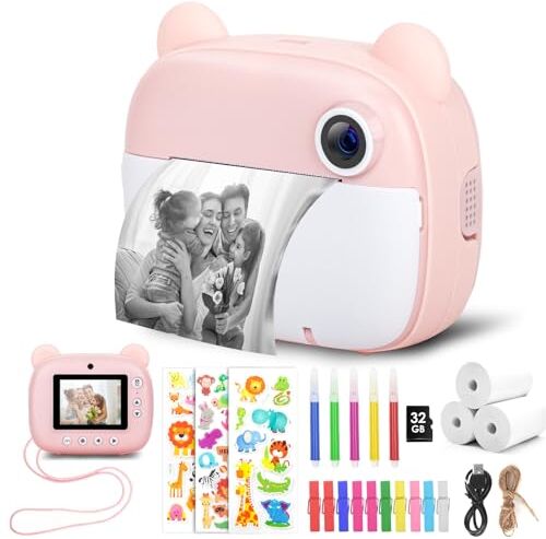 HIGSPE HEGSPE Macchina Fotografica Bambini Istantanea, 2.4 Pollici Fotocamera Istantanea Bambini con 32GB Scheda, 48MP/2.5K HD Print Cam Macchina Fotografica Stampa Fotocamera Digitale da 3-12 Anni