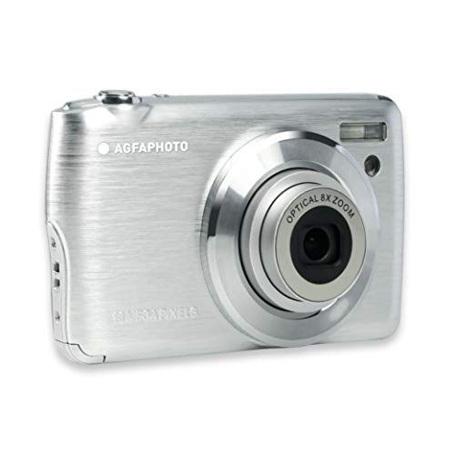 AgfaPhoto AGFA PHOTO Realishot DC8200 Fotocamera digitale compatta Cam (18 MP, video Full HD, schermo LCD da 2,7", zoom ottico 8X, batteria al litio e scheda SD da 16 GB), colore: Grigio