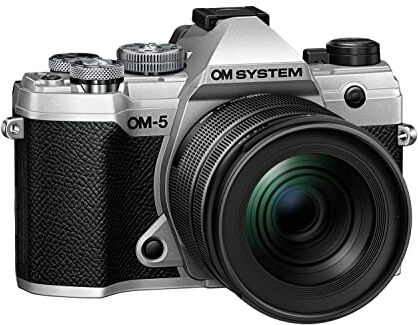 OM SYSTEM Fotocamera OM-5 con sistema Micro Quattro Terzi, incl. obiettivo M.Zuiko Digital ED 12-45mm PRO, sensore Live MOS da 20MP, stabilizzazione dell'immagine a 5 assi migliorata, argento/nero