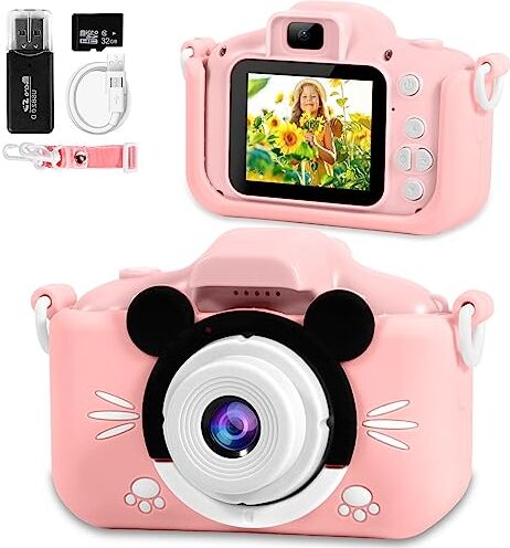 DONGQI Macchina Fotografica Bambini, 2.0 Pollici Schermo HD da 1080P Selfie Fotocamera Digitale per Bambina Videocamera per Ragazzi 3-12 Anni, con Scheda 32 GB, Regali Giocattolo di Compleanno