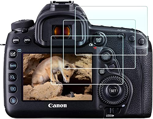HUIPUXIANG Pellicola protettiva per display per fotocamera Canon EOS 5D (non per 5Ds) Mark IV III 5DIV 5DIII 5D4 5D3 DSLR Camera 9H, pellicola in vetro temperato per bordo protezione [3 pezzi]
