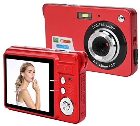 banapoy Fotocamera Digitale a Scheda, Videocamera per Vlogging Full HD LCD Ricaricabile da 2,7 Pollici, Microfono Incorporato, Videocamera Portatile Mini Point And Shoot per Bambini Studenti Adulti(red)