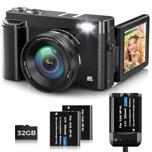 Oiadek Fotocamera Digitale, 4K 48MP Autofocus Vlogging Camera con scheda di Memoria 32G 16X Zoom Digitale, Fotocamera Digitale Compatta con 3,0 180 ° Schermo Flip e Caricabatterie per Adolescenti