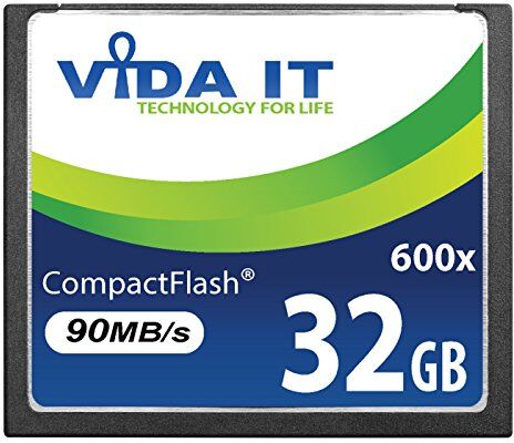 Vida IT Scheda di Memoria 32GB Compact Flash CF 600x 90MB / s per Canon EOS 10D 20D 20Da EOS 300D EOS 30D 350D EOS 400D 40D EOS 50D 5D Mark II EOS 7D EOS D30 SLR Fotocamera Camera