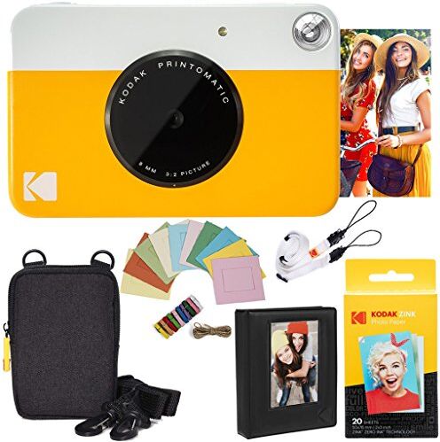 Kodak Pacchetto Deluxe per Fotocamera istantanea Printomatic (Gialla) + Carta Zink (20 Fogli) + Custodia Deluxe + Album Fotografico + cornici appendibili + Comoda Tracolla