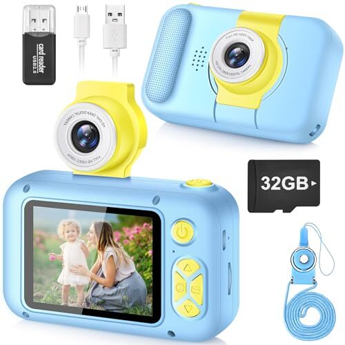 arnssien Macchina Fotografica Bambini,  Fotocamera Bambini,180 °Flip Len, Fotocamera digitale con schermo IPS da 2,4 pollici,Regalo Bambino e Bambina 3 4 5 6 7 8 9 10 anni,Regalo di Compleanno/Natale