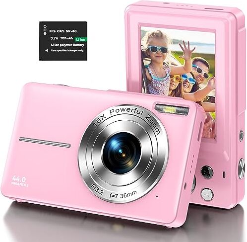 DPFIHRGO Macchina Fotografica Digitale, 1080P Fotocamera Digitale 44MP Macchina Fotografica Compatta con Zoom Digitale 16X e 1 Batterie per Ragazzi, Ragazze, Adolescenti e Principianti-Rosa