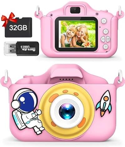 Miiepls Macchina Fotografica Bambini, 2.0 Pollici Schermo HD 18MP 1080P con Scheda 32GB, Mini Ricaricabile Fotocamera Digitale Bambina, Macchine Fotografiche Digitali Bimbiper Ragazze 3-12 Anni (pink)