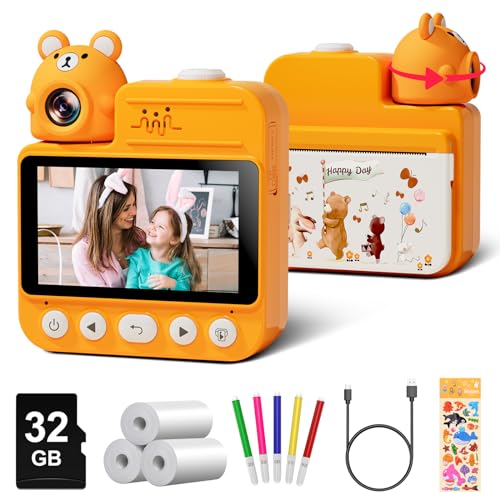 Gofunly 3,0 Pollici Macchina Fotografica Bambini Istantanea,  Fotocamera Istantanea Bambini con 32GB Scheda & 3 Carta Stampa, 14MP/1080P HD Videocamera Fotocamera Digitali per Bambino da 3-12 Anni