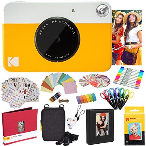 Kodak Printomatic Fotocamera istantanea (Giallo) Pacchetto all-Inclusive + Carta Fotografica Zink (20 Fogli) e Molto Altro