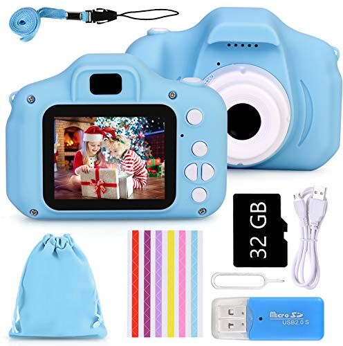 faburo Macchina Digitale Bambini con Scheda SD 32 GB, Fotocamera Bambino Portatile Digital Camera Kids Videocamera Macchina Fotografica Regalo di Compleanno per Bambini(Blu)