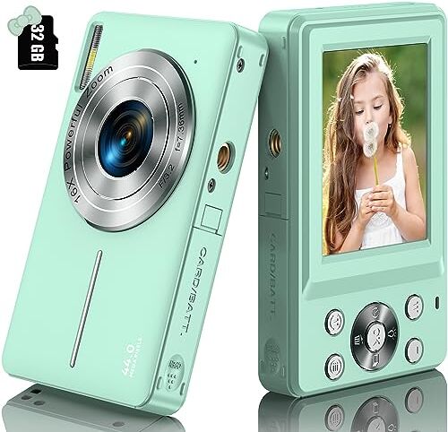 DPFIHRGO Macchina Fotografica Digitale con Scheda 32GB, 1080P Fotocamera Digitale 44MP Macchina Fotografica Compatta con Zoom Digitale 16X e 1 Batterie per Ragazzi, Ragazze e Adolescenti-Verde