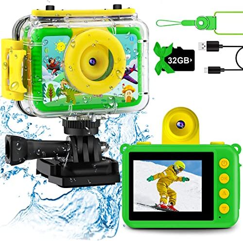 GKTZ Fotocamera Impermeabile per Bambini-1080P HD Macchina Fotografica Bambini Subacquea con Scheda SD da 32GB, Regalo di Natale Compleanno Giocattoli per Ragazzi di Età 3-12