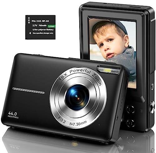 DPFIHRGO Macchina Fotografica Digitale, 1080P Fotocamera Digitale 44MP Macchina Fotografica Compatta con Zoom Digitale 16X e 1 Batterie per Ragazzi, Ragazze, Adolescenti e Principianti-Nero