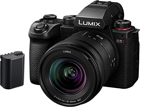 Panasonic LUMIX DC-S5 II, macchina mirrorless full frame con obiettivi F3.5-5.6 da 20-60 mm, 4K 60P e 6k 30P, schermo pieghevole, Wi-Fi, IS Active con batteria sostitutiva DMW BLK22, Sable