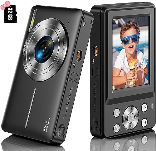 DPFIHRGO Macchina Fotografica Digitale con Scheda 32GB, 1080P Fotocamera Digitale 44MP Macchina Fotografica Compatta con Zoom Digitale 16X e 1 Batterie per Ragazzi, Ragazze e Adolescenti-Nero