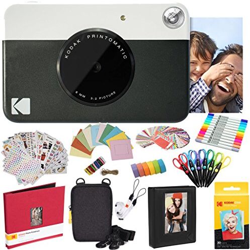 Kodak Printomatic Fotocamera istantanea (Nero) Pacchetto all-Inclusive + Carta Fotografica Zink (20 Fogli) e Molto Altro