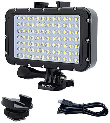 Suptig , Luce subacquea per immersione da 84 LED ad alta potenza, dimmerabile, impermeabile fino a 50 m, per GoPro, Canon, Nikon, Pentax, Panasonic, Sony, Samsung e fotocamere SLR