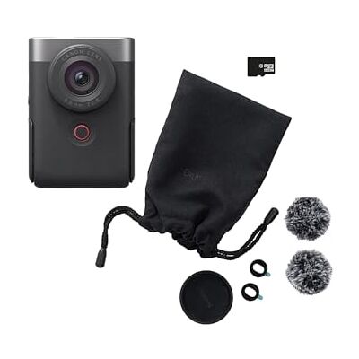 Canon PowerShot V10 Starter Kit per Vlogging Videocamera 4K UHD Tascabile Videocamera Digitale con Bluetooth, Wi-Fi Schermo Inclinabile, Microfoni Stereo, Filtro Anti Vento, Argento Canon PowerShot V10 Starter Kit per Vlogging Videocamera 4K UHD Tascabile Videocamera Digitale con Bluetooth, Wi-Fi Schermo Inclinabile, Microfoni Stereo, Filtro Anti Vento, Argento