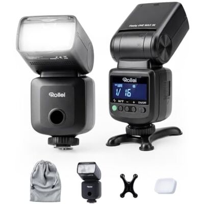Rollei Flashy ONE MAX 36 Mini Flash Macchina Fotografica 51.7 Ws GN 36 Speedlite Universale per Fotocamera Compatibile con Canon Nikon Sony Fujifilm Lumix, Display LCD, Tempi di Riciclo Brevi Rollei Flashy ONE MAX 36 Mini Flash Macchina Fotografica 51.7 Ws GN 36 Speedlite Universale per Fotocamera Compatibile con Canon Nikon Sony Fujifilm Lumix, Display LCD, Tempi di Riciclo Brevi