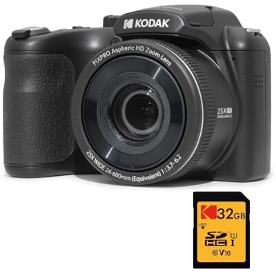 Kodak Pixpro Astro Zoom AZ255 + Scheda di memoria SD da 32 GB Fotocamera Bridge Digitale 16 MP, Zoom 25X, Video HD 1080p, grandangolare 24 mm, schermo LCD 3, batteria AA Nero Kodak Pixpro Astro Zoom AZ255 + Scheda di memoria SD da 32 GB Fotocamera Bridge Digitale 16 MP, Zoom 25X, Video HD 1080p, grandangolare 24 mm, schermo LCD 3, batteria AA Nero