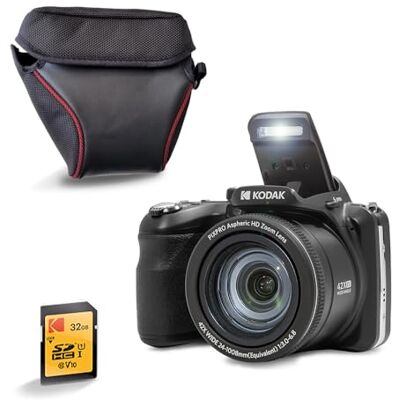 Kodak Pixpro AZ425 Fotocamera Bridge da 20 MP con zoom ottico 42x + custodia protettiva + scheda SD da 32 GB video Full HD 1080p, grandangolo 24 mm, stabilizzatore, schermo LCD da 3" nero Kodak Pixpro AZ425 Fotocamera Bridge da 20 MP con zoom ottico 42x + custodia protettiva + scheda SD da 32 GB video Full HD 1080p, grandangolo 24 mm, stabilizzatore, schermo LCD da 3" nero