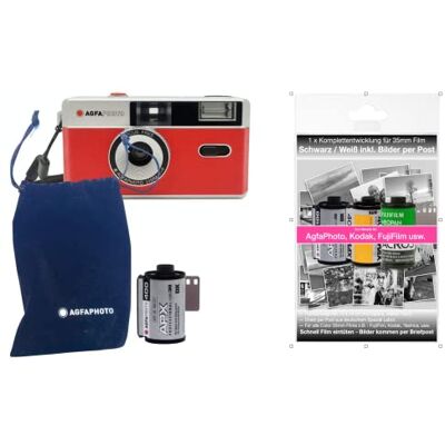 AgfaPhoto Fotocamera analogica da 35 mm set con pellicola negativa in bianco e nero, batteria + negativo + sviluppo di immagini per posta AgfaPhoto Fotocamera analogica da 35 mm set con pellicola negativa in bianco e nero, batteria + negativo + sviluppo di immagini per posta