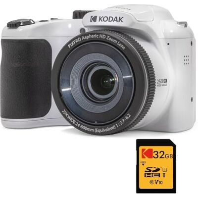 Kodak Pixpro Astro Zoom AZ255 + Scheda di memoria SD da 32 GB Fotocamera Bridge Digitale 16 MP, Zoom 25X, Video HD 1080p, grandangolare 24 mm, schermo LCD 3, batteria AA Bianco Kodak Pixpro Astro Zoom AZ255 + Scheda di memoria SD da 32 GB Fotocamera Bridge Digitale 16 MP, Zoom 25X, Video HD 1080p, grandangolare 24 mm, schermo LCD 3, batteria AA Bianco