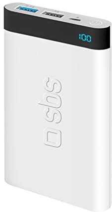 SBS Power Bank Pocket Caricabatterie Portatile a Ricarica Rapida da 5000 mAh, Dual Charge, 1 Ingresso Micro USB e 2 Uscite USB da 1 A e 2.1 A, Cavo USB Incluso, Bianco