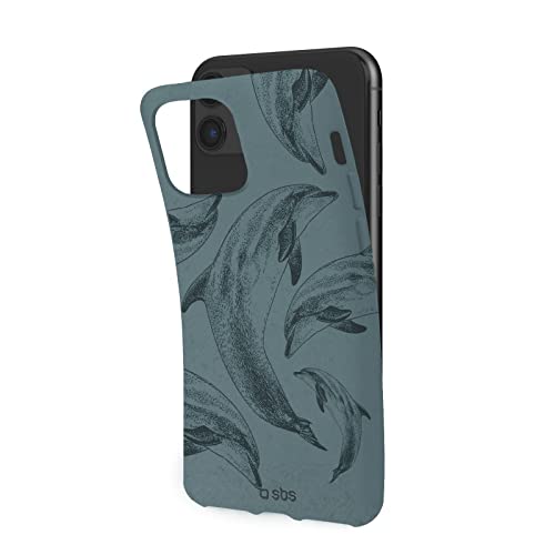 SBS Cover per iPhone 11, Morbida, ECologica, 100% BIO e Compostabile, in Confezione Plastic Free, Texture Delfino