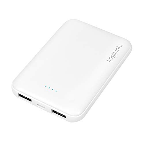 Logilink PA0202W Power Bank portatile, 5000 mAh, 2 USB, colore: Bianco