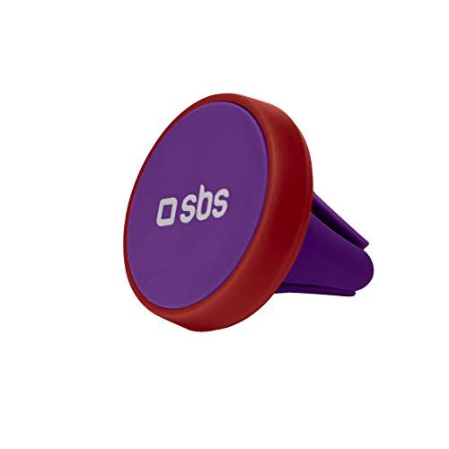 SBS Supporto da Auto Universale con Clip per bocchette d’areazione, Magnete per Fissare Lo Smartphone e Due Piastre Metalliche Incluse, Colore Rosso