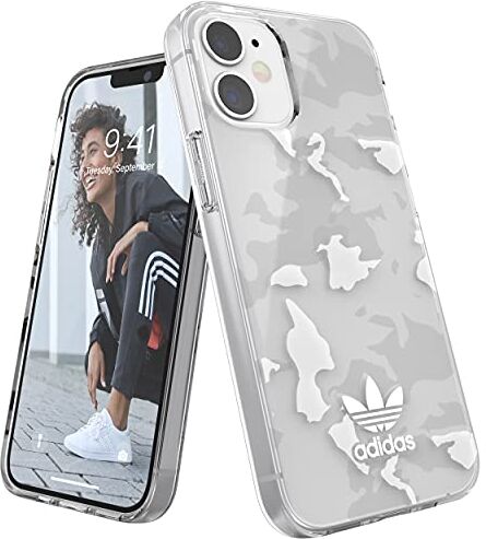 adidas Custodia progettata per iPhone 12 Mini, 5,4 pollici, custodia testata contro cadute, bordi rialzati antiurto, custodia originale a scatto trasparente, bianco