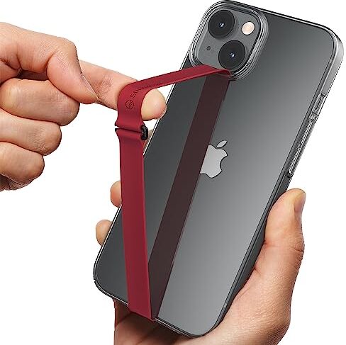 Sinjimoru Reusable Stretching Phone Strap, Silicone Cell Phone Grip Holder with Clip for iPhone Case Secure & Slim Smart Phone Holder for Hand. Sinji Loop Clip 210, Vino rosso