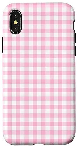 Candy Custodia per iPhone X/XS Cottagecore estetico carino Kawaii a quadretti bianchi rosa pastello