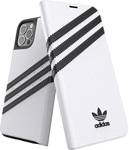 adidas Custodia per telefono progettata per iPhone 12 Plus/iPhone 12 Pro, custodia a libro testata a goccia, bordi rialzati antiurto, cover protettiva originale, bianco/nero