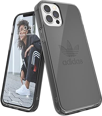 adidas Custodia progettata per iPhone 12 / iPhone 12 Pro 6.1, trasparente testata contro cadute, bordi rialzati, originale Snap Case, nero fumé