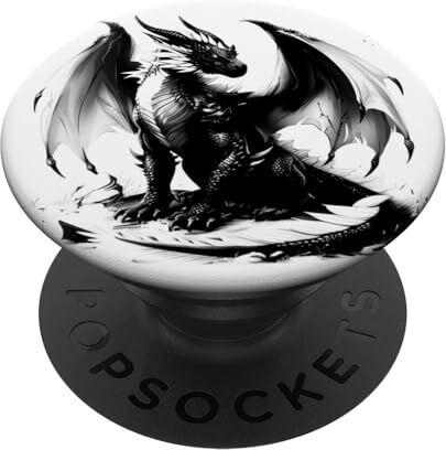 Dragon fresco feroce nero asiatico drago mitico animale clip art PopSockets PopGrip Intercambiabile