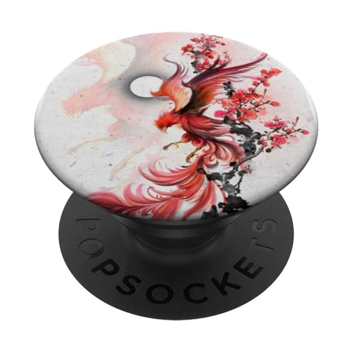 Phoenix Kawaii Volpe Fiori di Ciliegio Luna Mezzaluna PopSockets PopGrip Intercambiabile