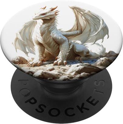 Dragon Mitico feroce anime bianco drago seduto scogliera arte asiatica PopSockets PopGrip Intercambiabile