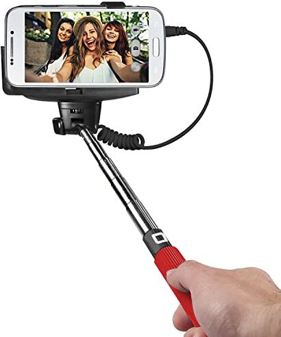 SBS Asta Selfie Universale per Smartphone, Cavo Jack 3.5, Telescopica Fino a 1 Metro, Adattatore in Gomma, Pulsante sull'Asta, Rosso