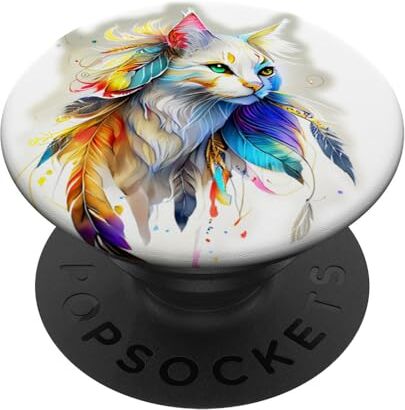 Unique Gatto indiano e piume nativi americani arte tribale amante dei gatti PopSockets PopGrip Intercambiabile