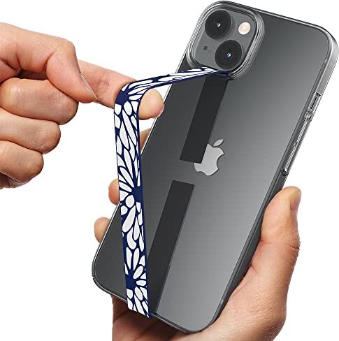 Sinjimoru Stylish Silicone Cell Phone Strap as Phone Grip Holder, Wireless Charging Compatible Slim Phone Charm for Apple iPhone & Phone cases. Sinji Loop Motive Graphics (Blooming Navy)