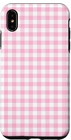 Candy Custodia per iPhone XS Max Cottagecore estetico carino Kawaii a quadretti bianchi rosa pastello