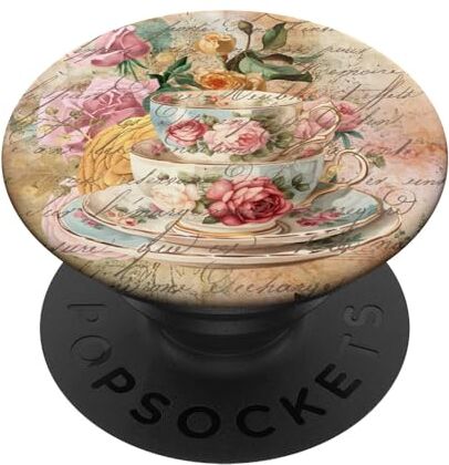 ART Tazze da tè in stile vittoriano con rose e fiori PopSockets PopGrip Intercambiabile