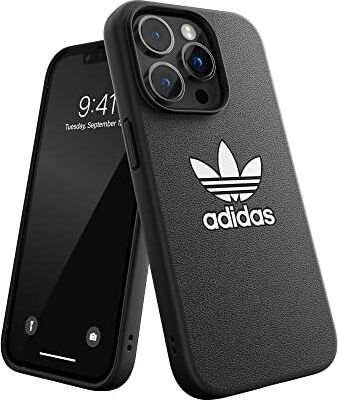 adidas Custodia progettata per iPhone 14 Pro   Protezione antiurto   Compatibile con ricarica wireless   6,1 pollici nero e bianco trifoglio   Custodia protettiva originale