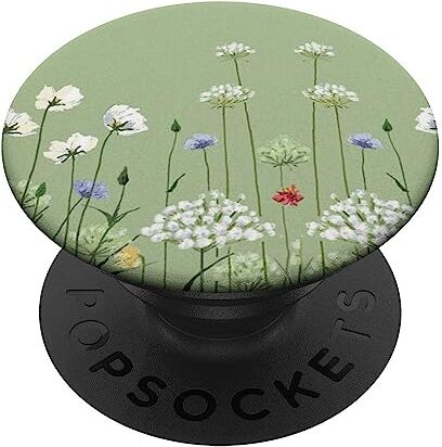 Graziosa arte floreale vintage con fiori selvatici su verde salvia PopSockets PopGrip Intercambiabile