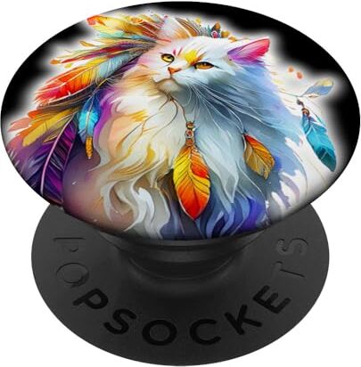 Unique Gatto indiano e piume nativi americani arte tribale amante dei gatti PopSockets PopGrip Intercambiabile